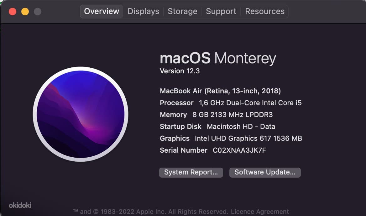 MacBook Air2018 128GB 1,6 GHz Dual-Core Intel Core i5 5